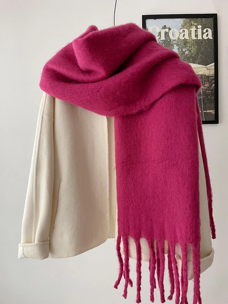 Toleet Solid Color Mohair Scarf Autumn and Winter Korean Style Warm Shawl Scarf