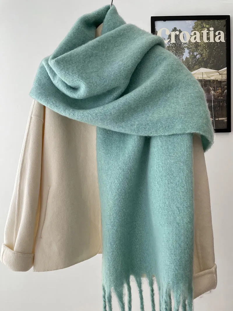 Toleet Solid Color Mohair Scarf Autumn and Winter Korean Style Warm Shawl Scarf