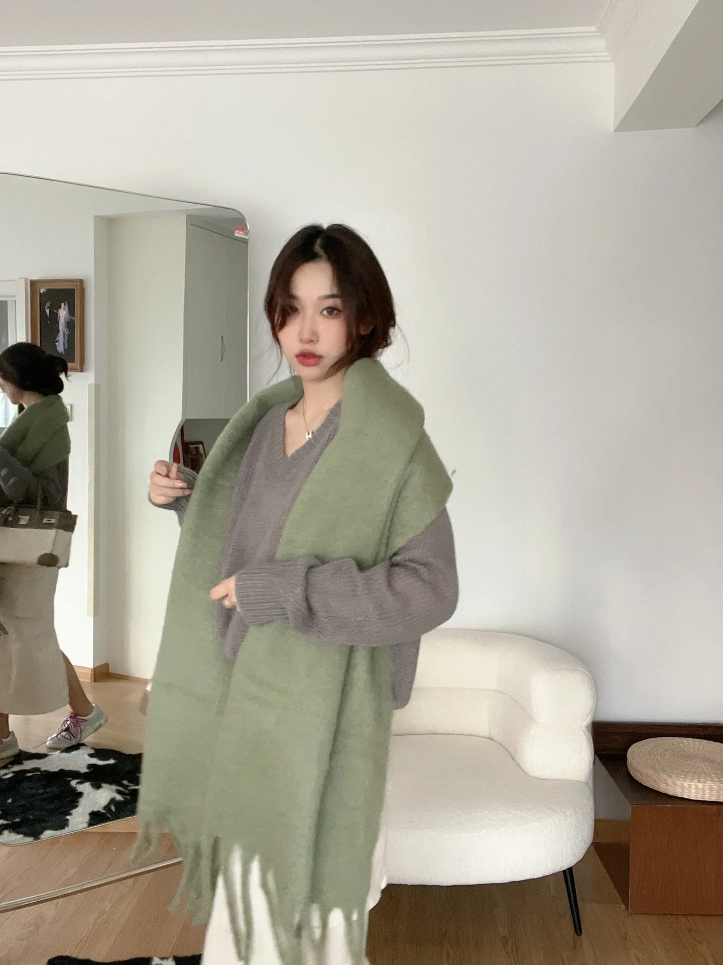 Toleet Solid Color Mohair Scarf Autumn and Winter Korean Style Warm Shawl Scarf