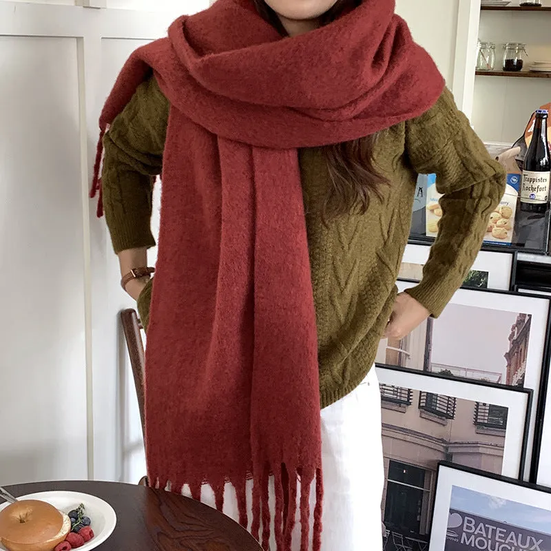 Toleet Solid Color Mohair Scarf Autumn and Winter Korean Style Warm Shawl Scarf