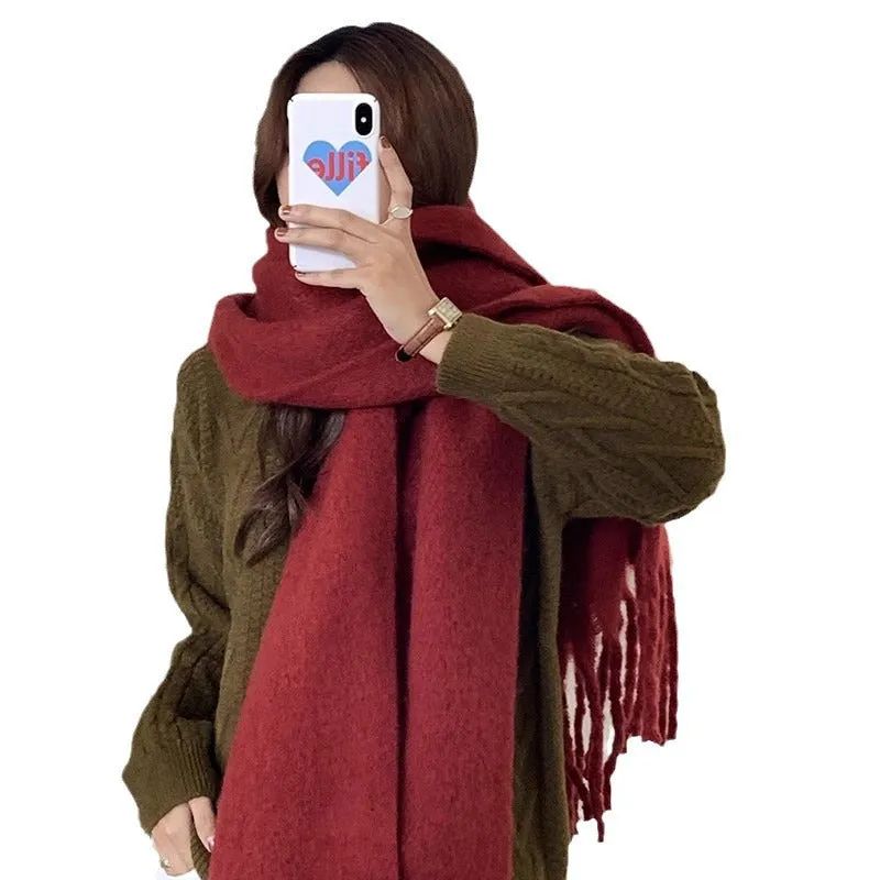 Toleet Solid Color Mohair Scarf Autumn and Winter Korean Style Warm Shawl Scarf