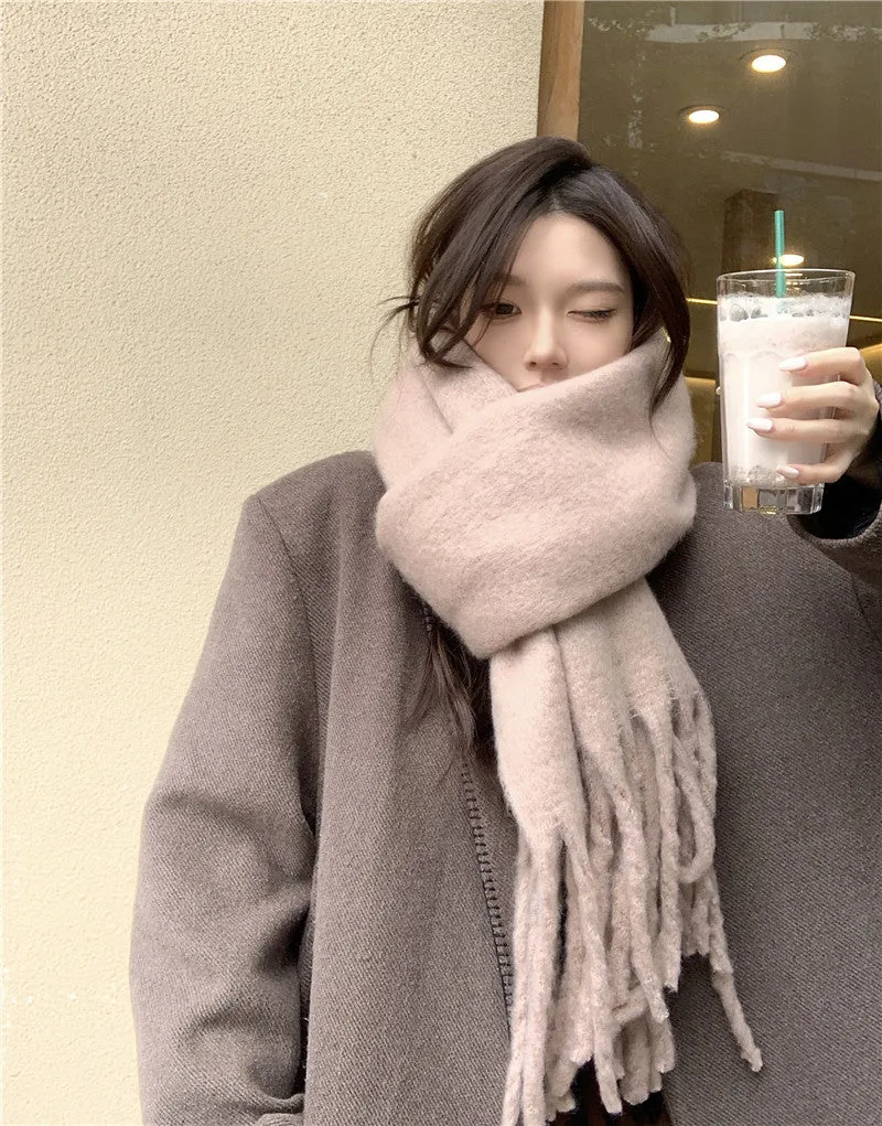 Toleet Solid Color Mohair Scarf Autumn and Winter Korean Style Warm Shawl Scarf