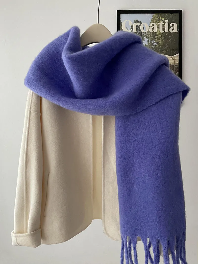 Toleet Solid Color Mohair Scarf Autumn and Winter Korean Style Warm Shawl Scarf