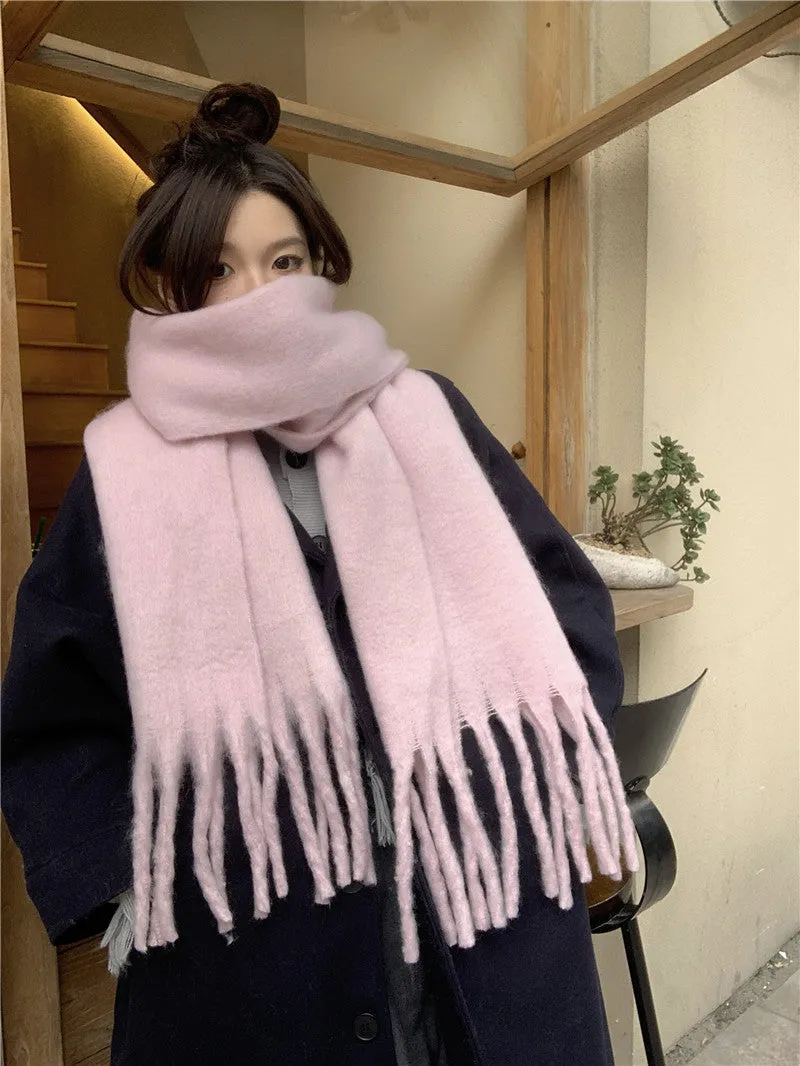 Toleet Solid Color Mohair Scarf Autumn and Winter Korean Style Warm Shawl Scarf