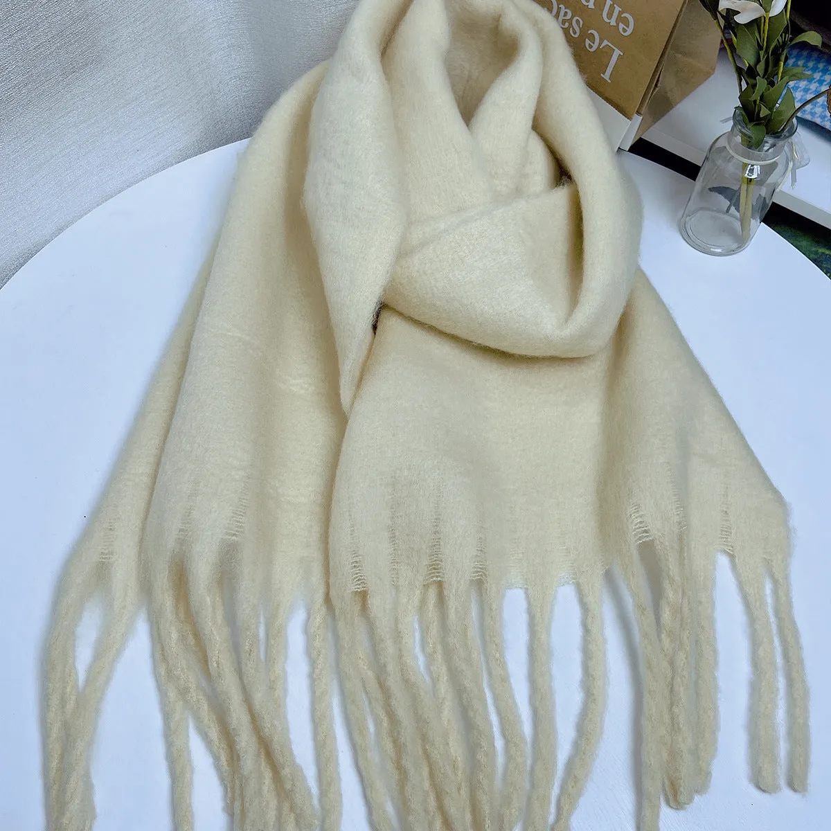 Toleet Solid Color Mohair Scarf Autumn and Winter Korean Style Warm Shawl Scarf