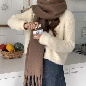 Toleet Solid Color Mohair Scarf Autumn and Winter Korean Style Warm Shawl Scarf