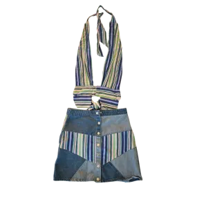 Upcycled Denim Stripe Skirt with Matching Top