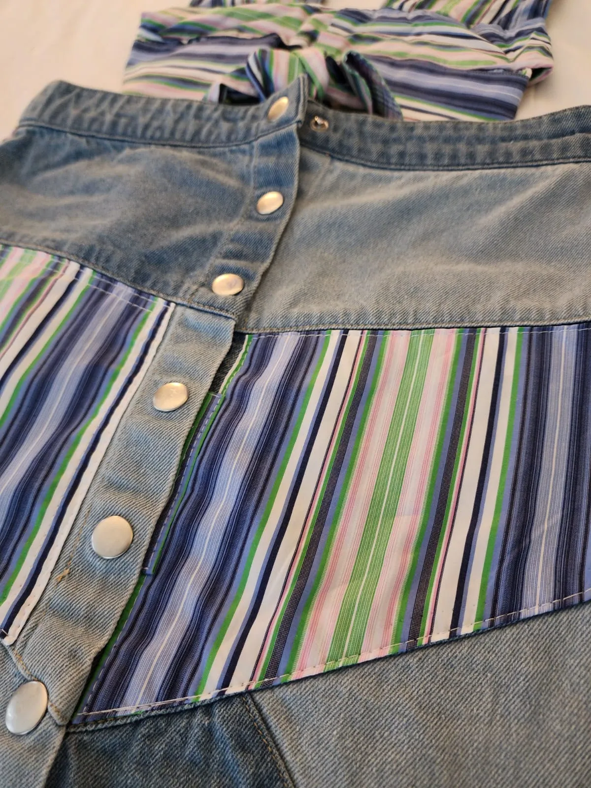 Upcycled Denim Stripe Skirt with Matching Top