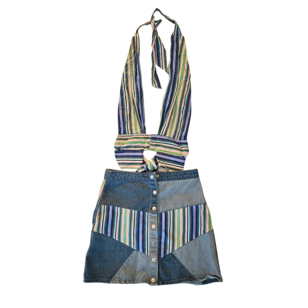 Upcycled Denim Stripe Skirt with Matching Top