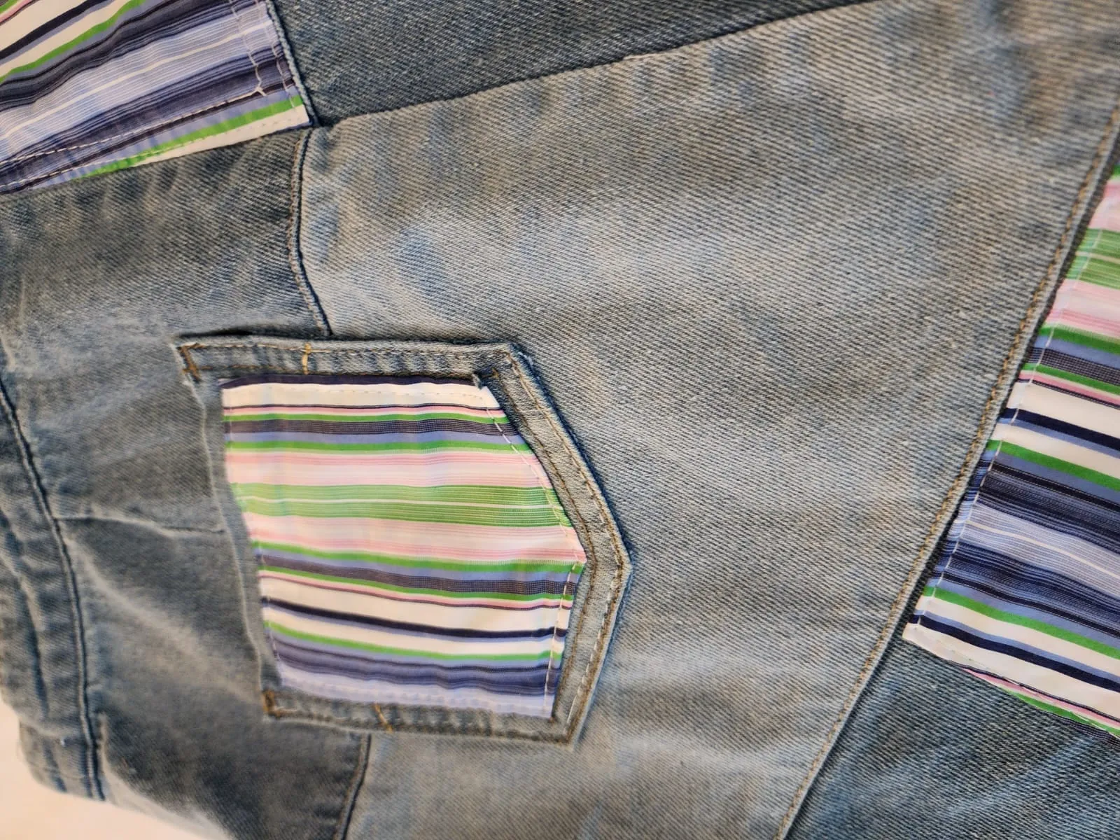 Upcycled Denim Stripe Skirt with Matching Top