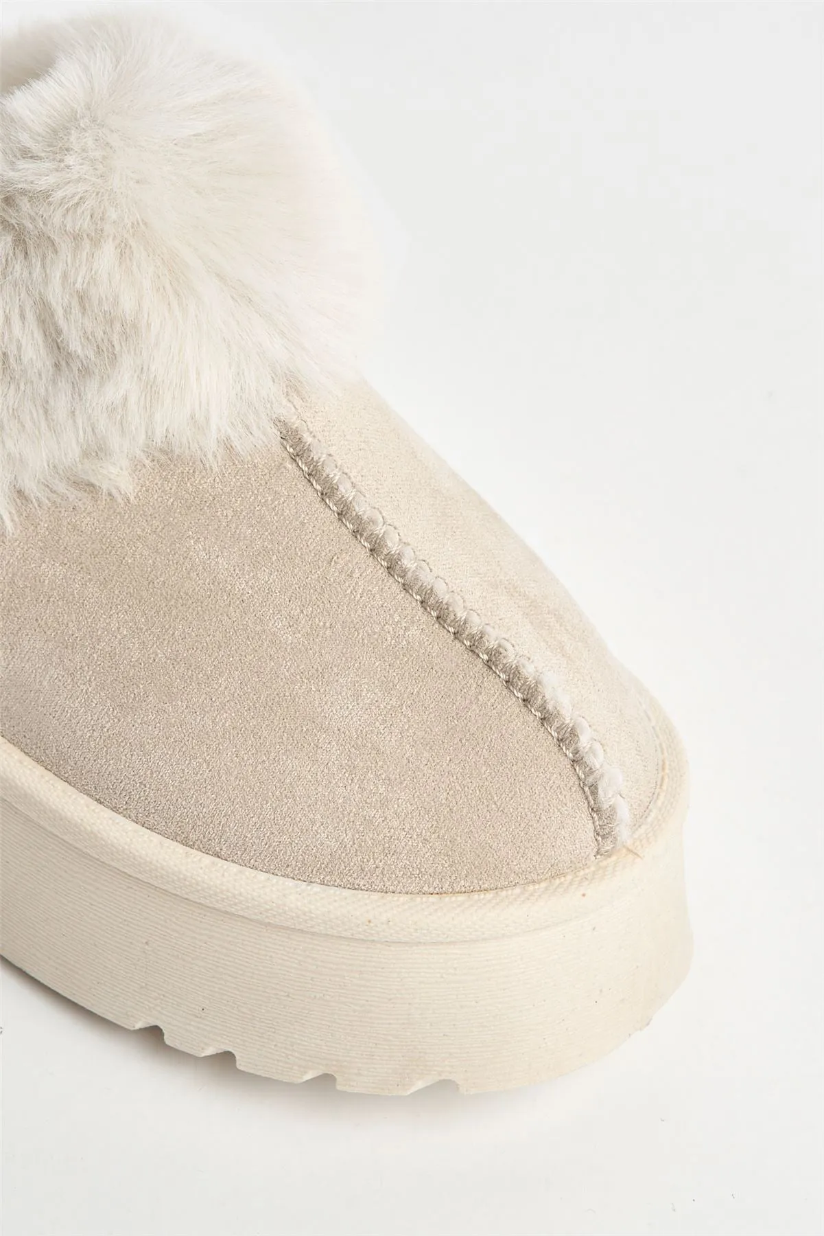 Ursella Faux Fur Lining Flatform Slippers in Sand