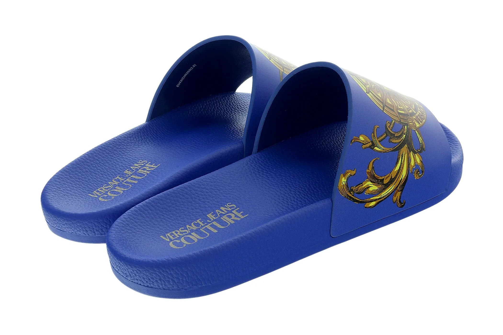Versace Jeans Couture Electric Blue Baroque Print Wide Strap Sandals-