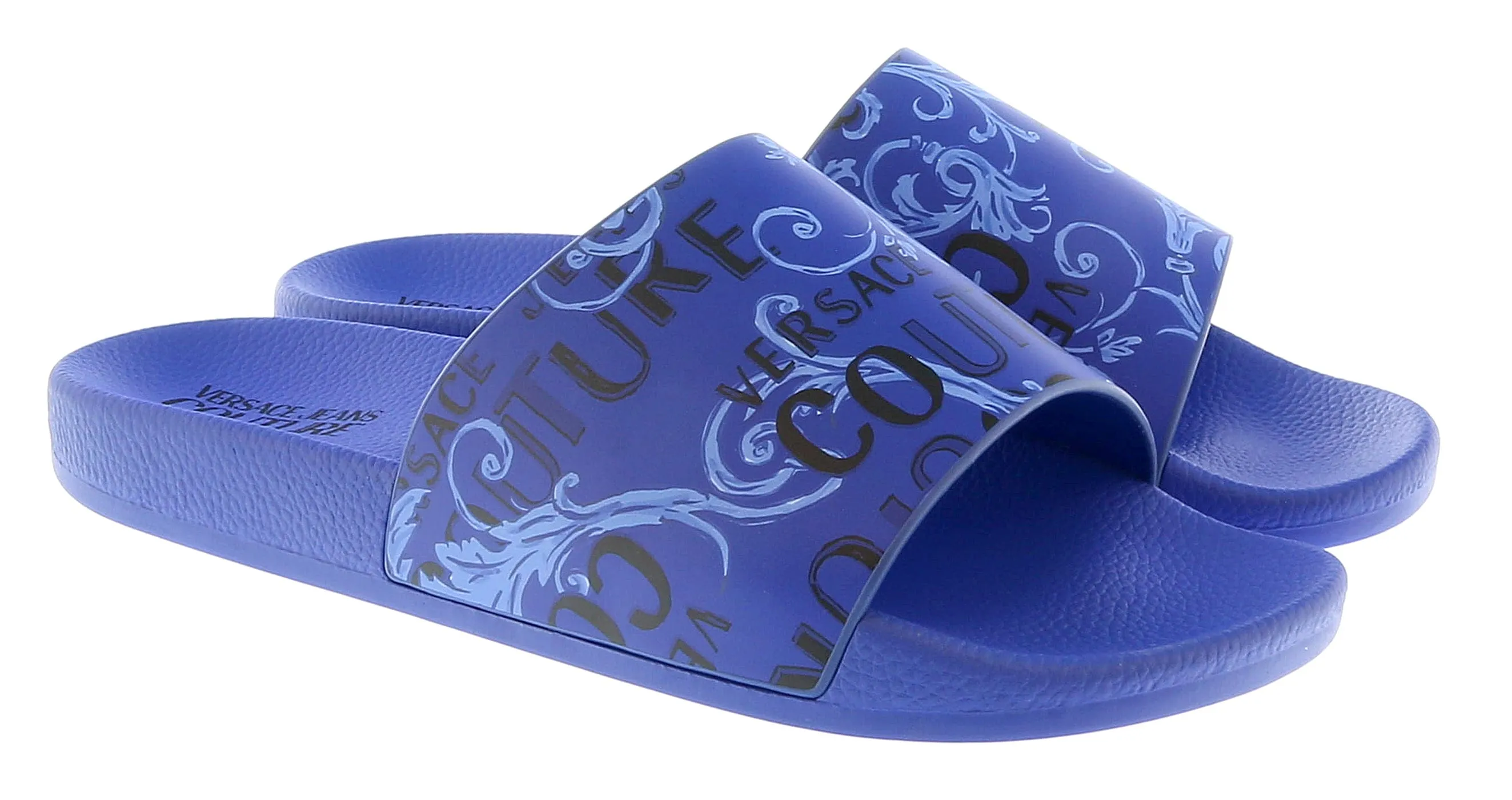 Versace Jeans Couture Electric Blue Baroque Signature Print  Pool Slide-