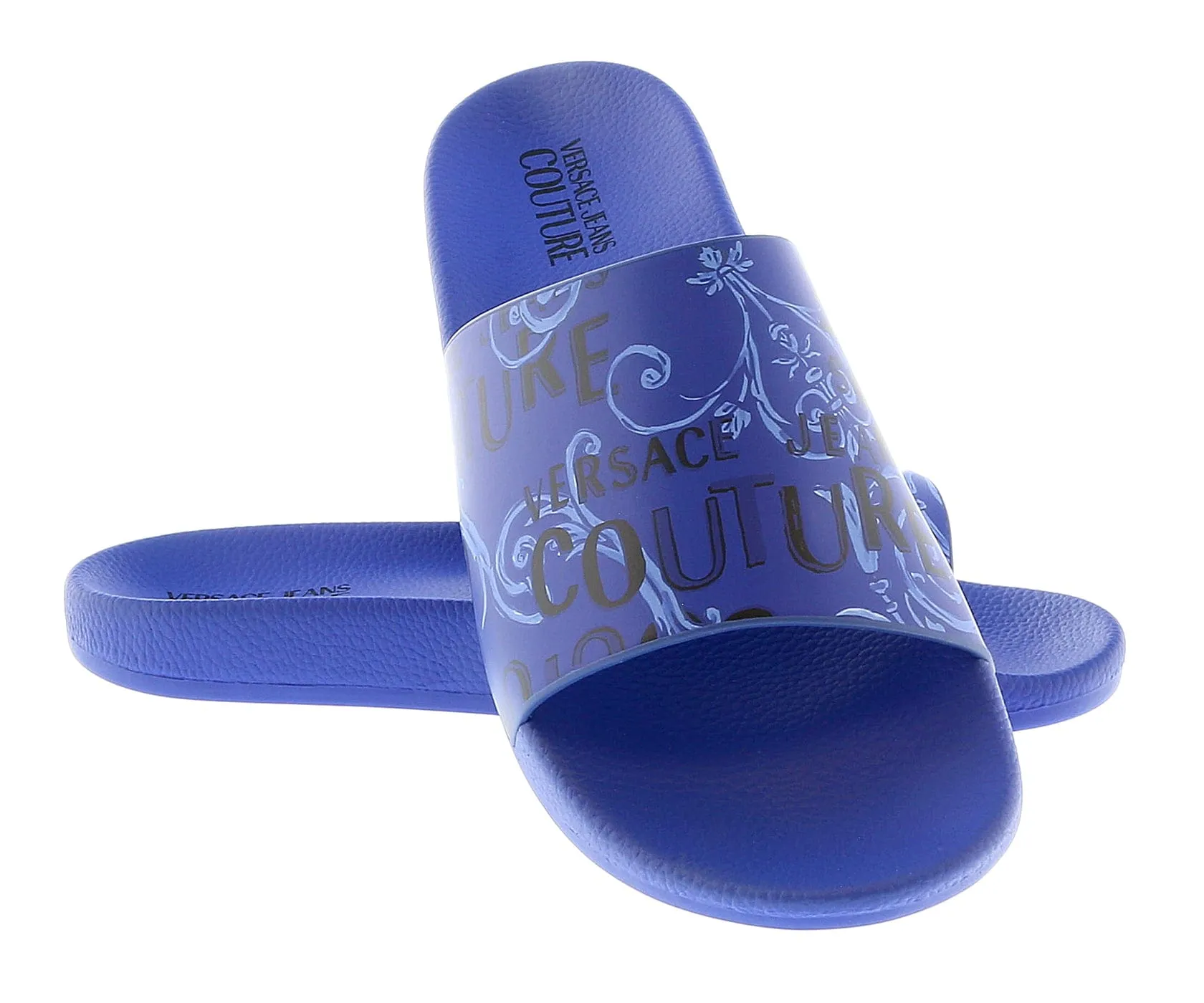 Versace Jeans Couture Electric Blue Baroque Signature Print  Pool Slide-