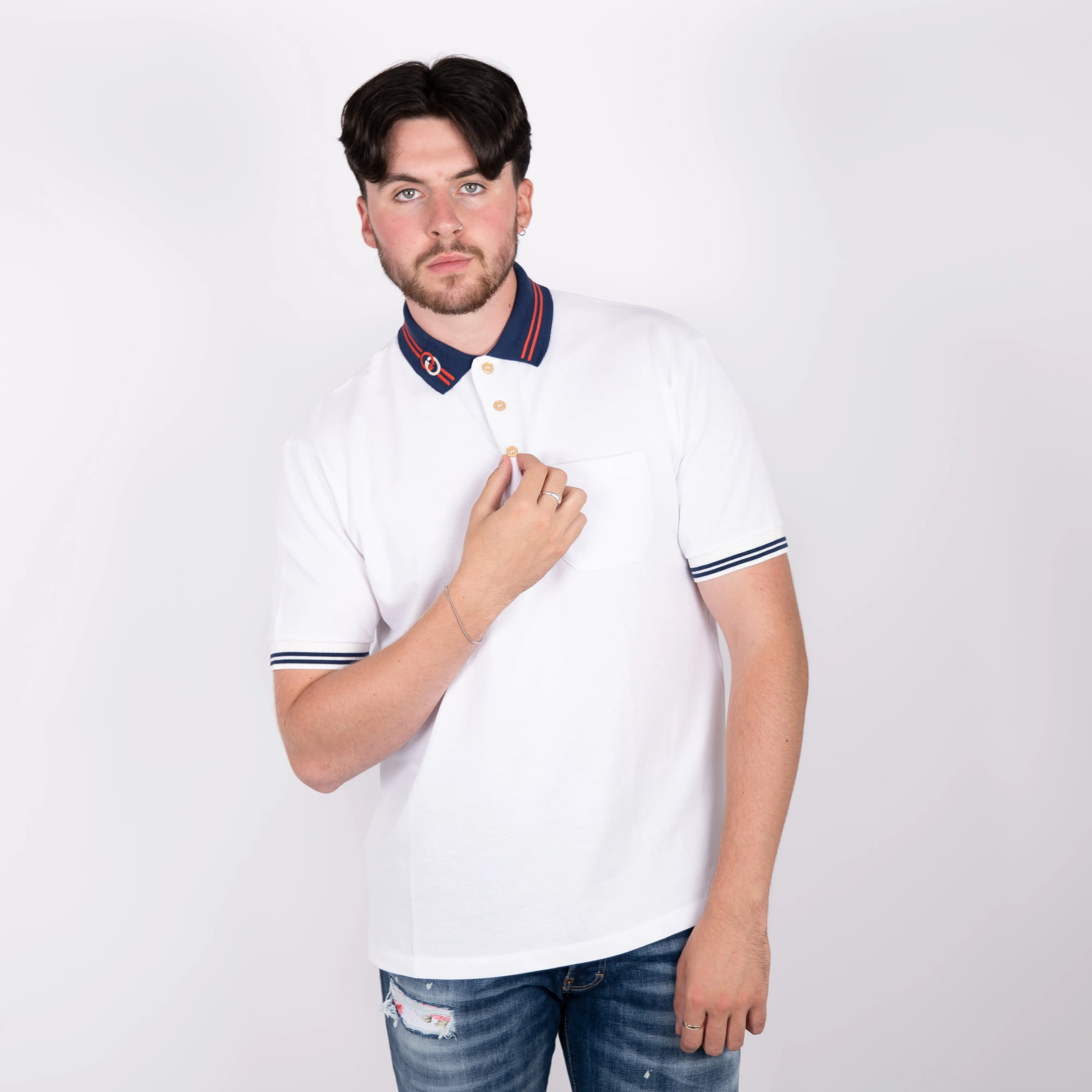 White Interlocking GG Polo Shirt.
