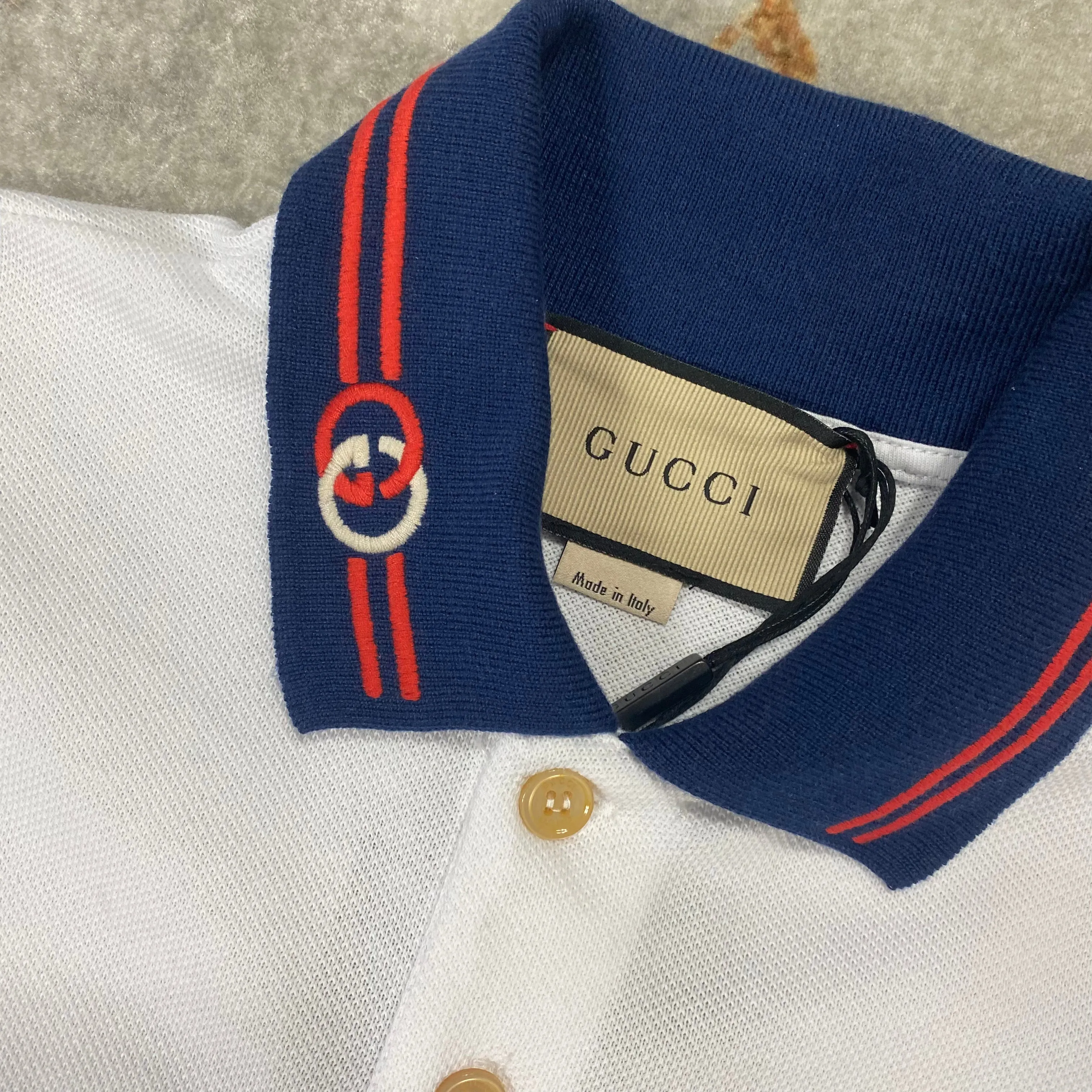 White Interlocking GG Polo Shirt.
