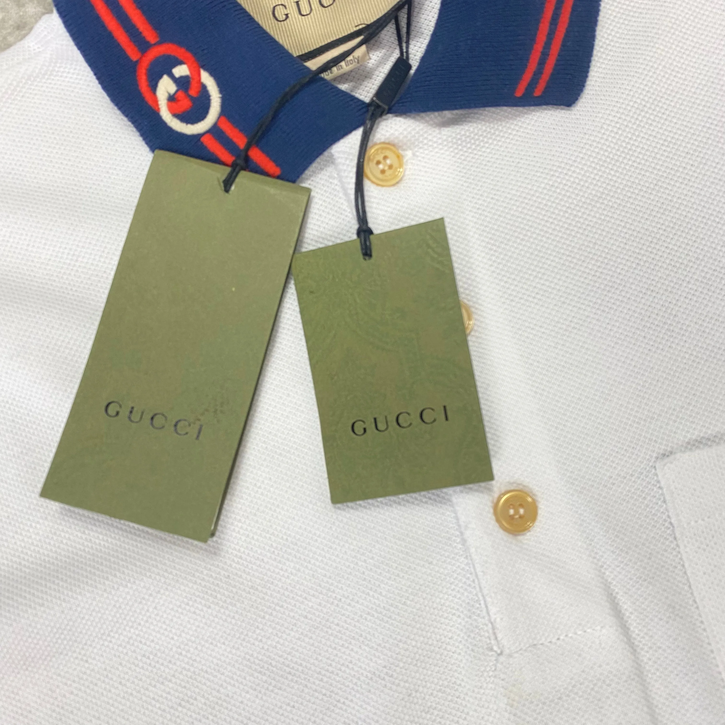 White Interlocking GG Polo Shirt.