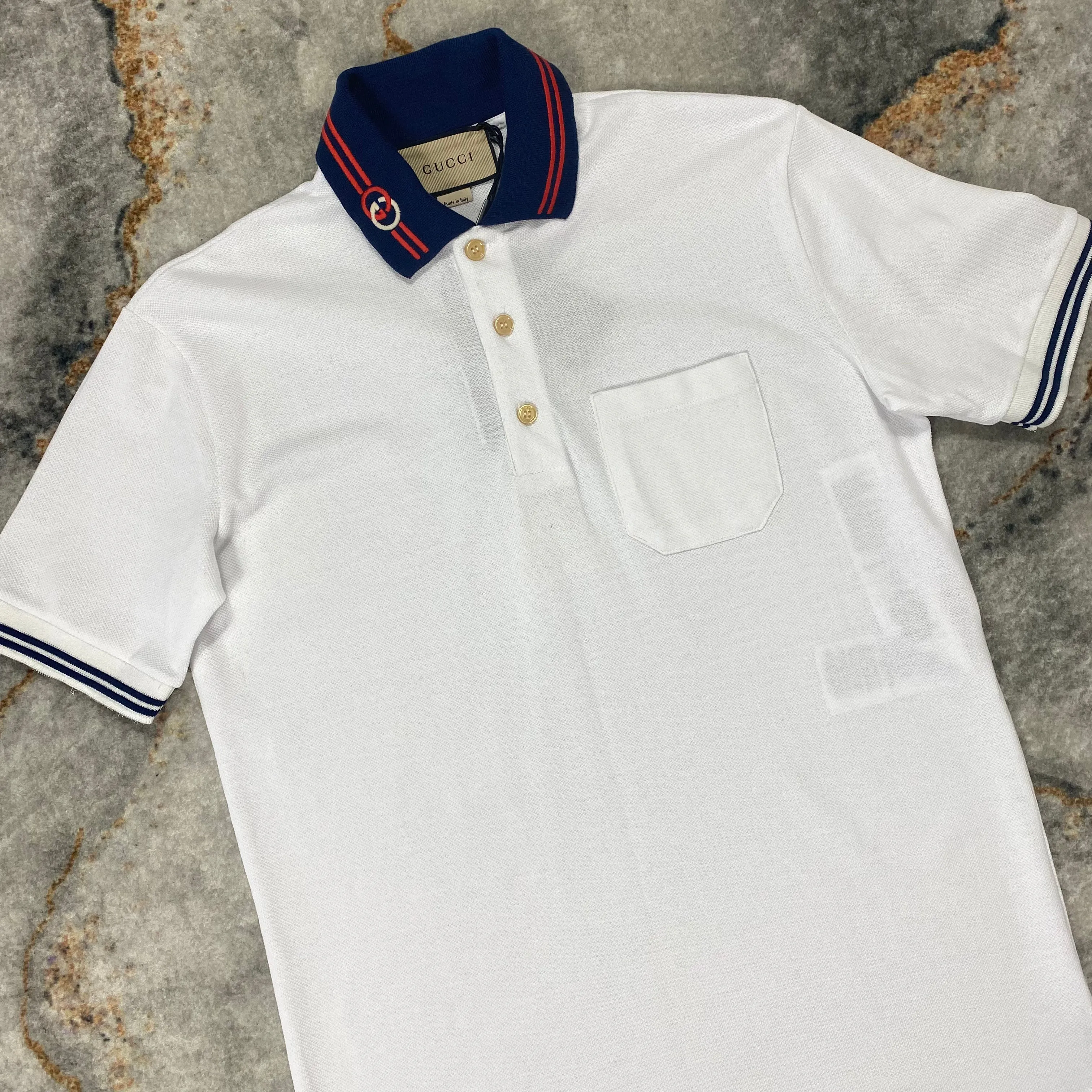 White Interlocking GG Polo Shirt.