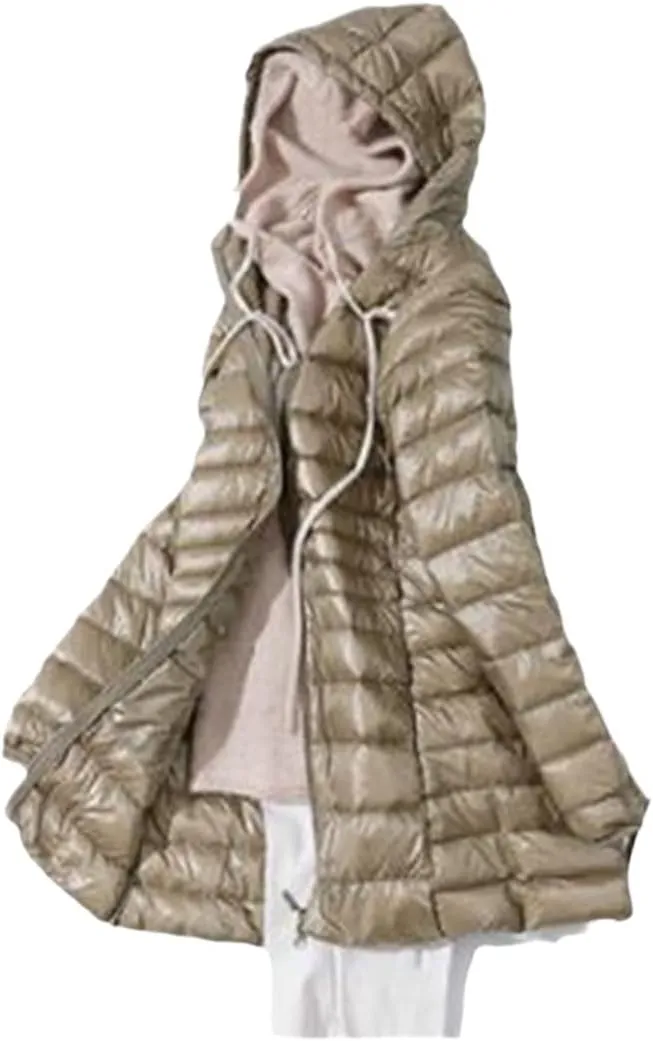 Winter Woman Padded Hooded Long Jacket White Duck Down Overcoat Ultra Light Slim Solid Portable Parkas