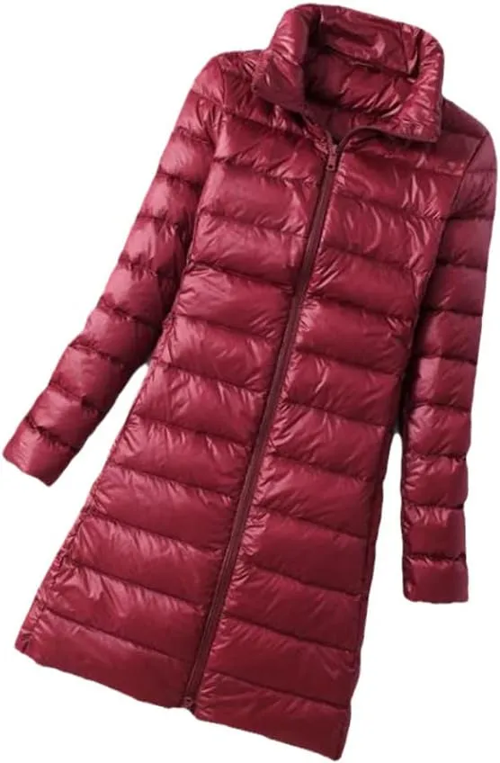 Winter Womens Down Jackets Long Ultra Light Thin Casual Puffer Coat Slim Remove Hooded Parka