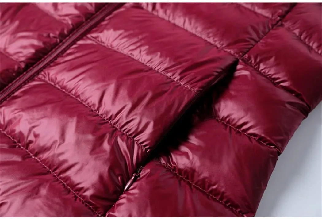 Winter Womens Down Jackets Long Ultra Light Thin Casual Puffer Coat Slim Remove Hooded Parka