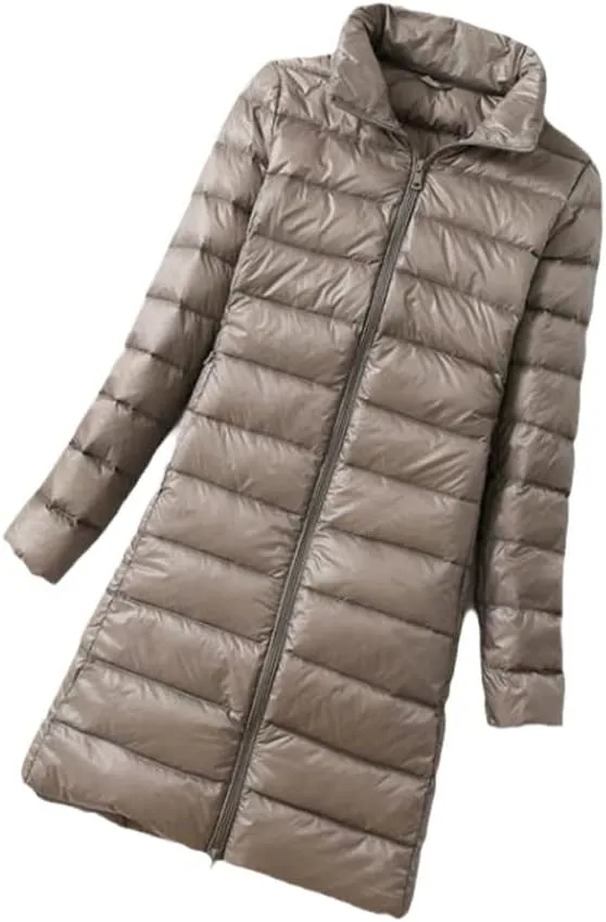 Winter Womens Down Jackets Long Ultra Light Thin Casual Puffer Coat Slim Remove Hooded Parka