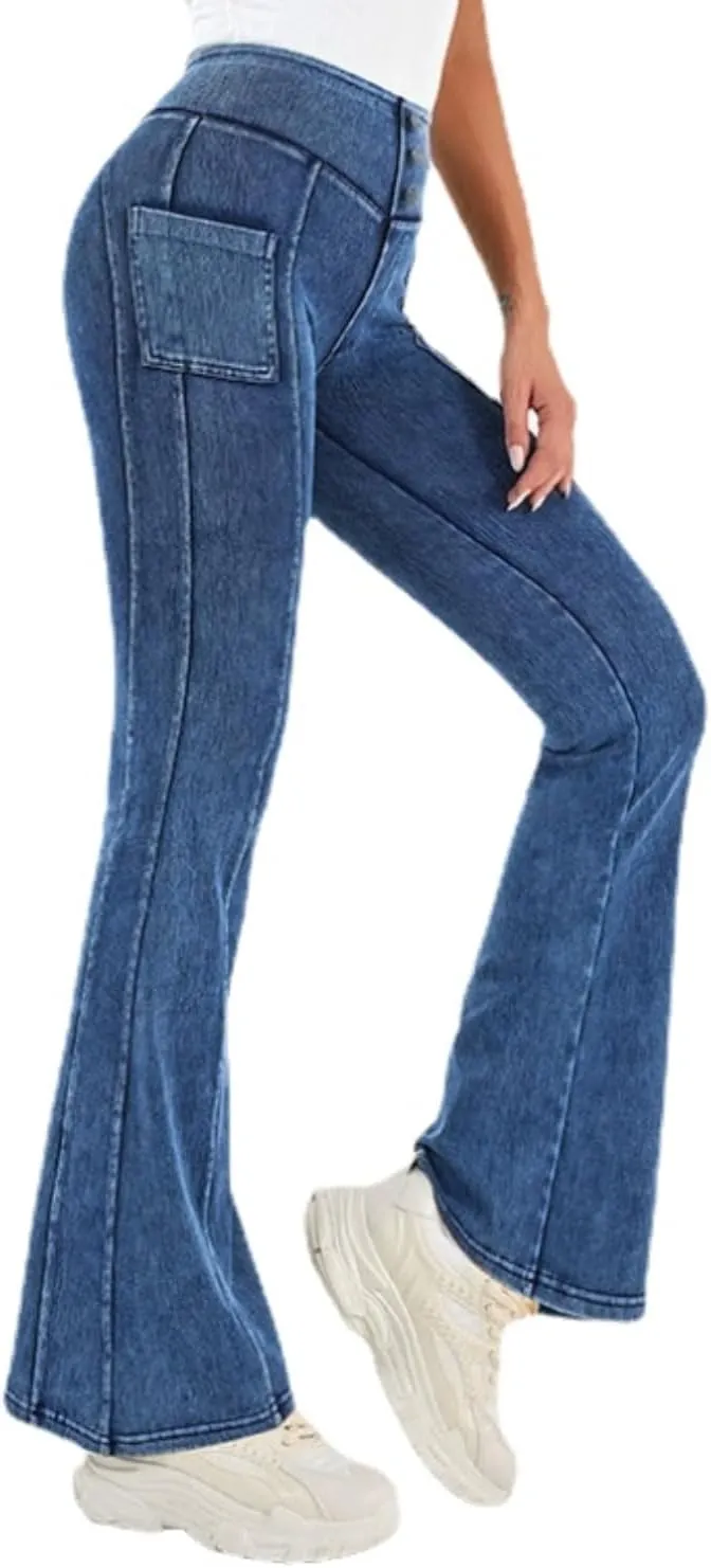 Women Bootcut Jeggings - Bootleg Yoga Pants Stretch Flare Jeans Leggings Tummy Control High Waisted Butt Lift Denim Pants