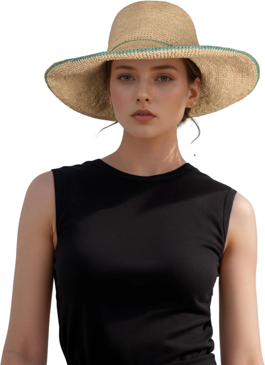 Women Crochet Wide Brim Sun Hat | Women's Madagascan Raffia Wallaroo Camille Hat | Handwoven Foldable Summer Wedding Hat