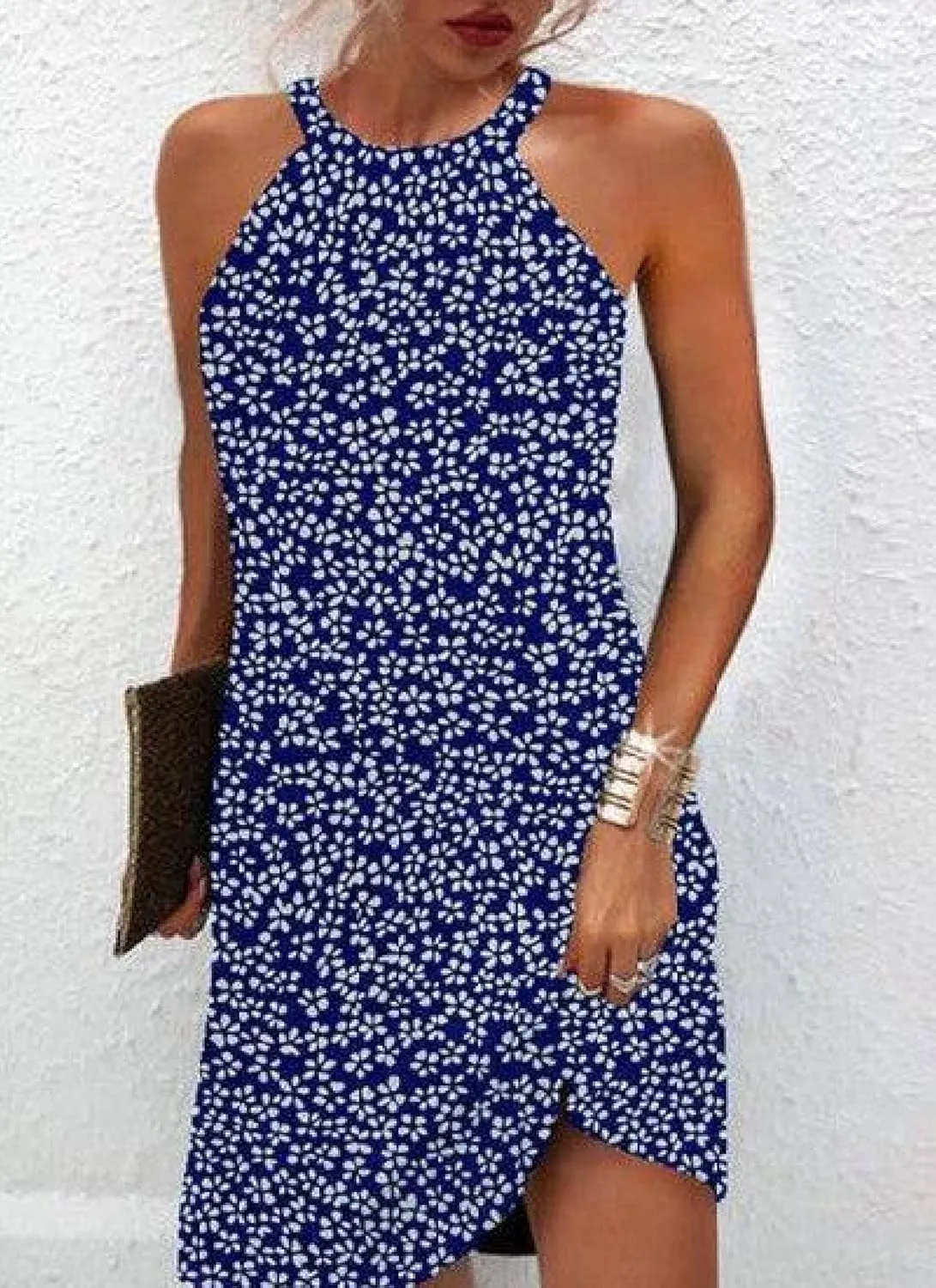 Women's 2025 Summer Stylish Halter Sleeveless Midi Dresses Floral Print High Waisted Slim Fit Beach Vacation Shift Dress