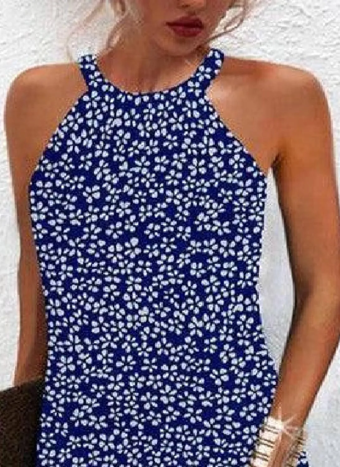 Women's 2025 Summer Stylish Halter Sleeveless Midi Dresses Floral Print High Waisted Slim Fit Beach Vacation Shift Dress