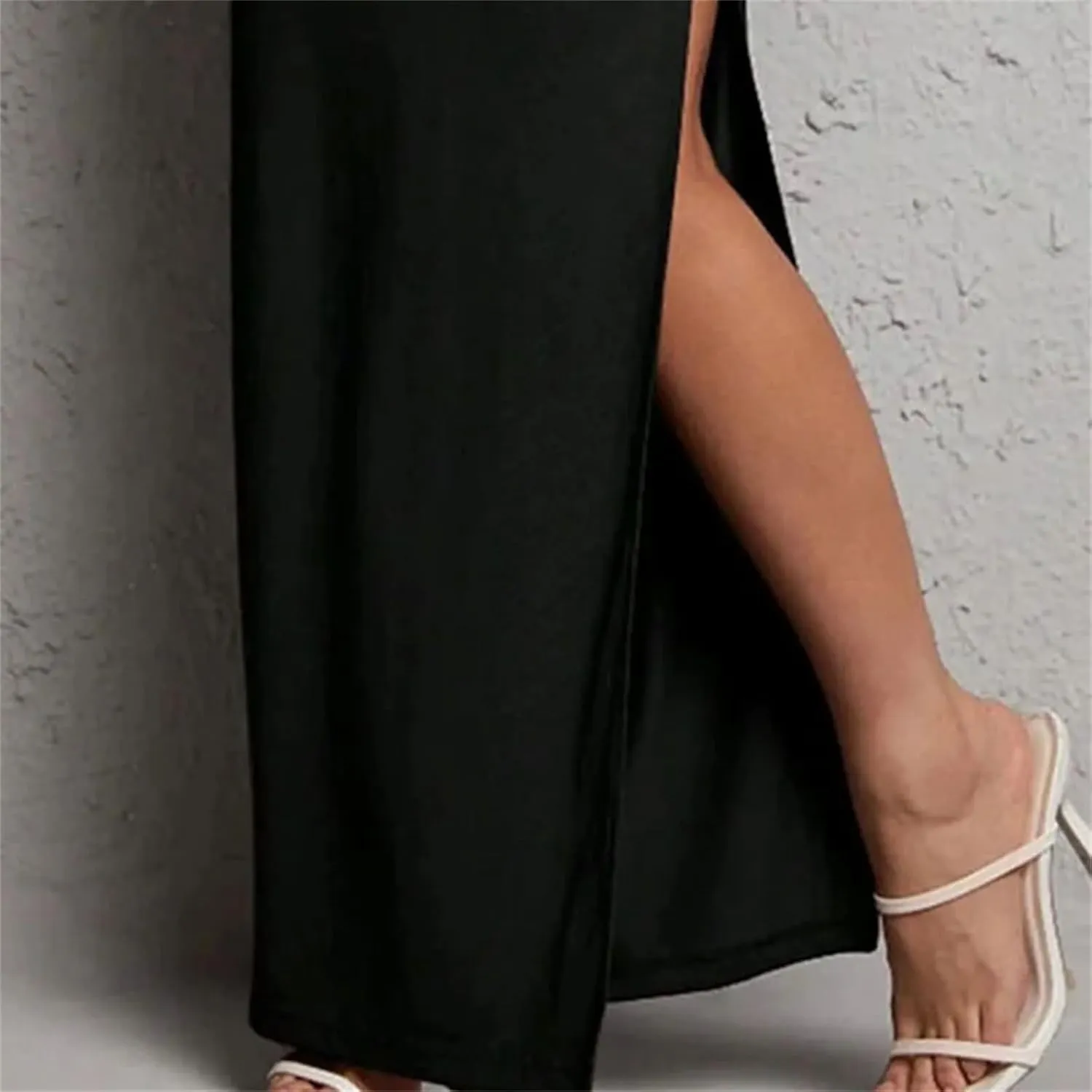 Women's Black Slim Skirt Casual Chic Side Slit High Waist Midi Skirt