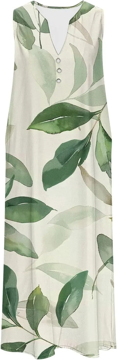 Womens Boho Floral Elegant V Dress Beach Wedding Guest Sundresses Comfortable Soft Dress Long Flowy Trendy Dresses