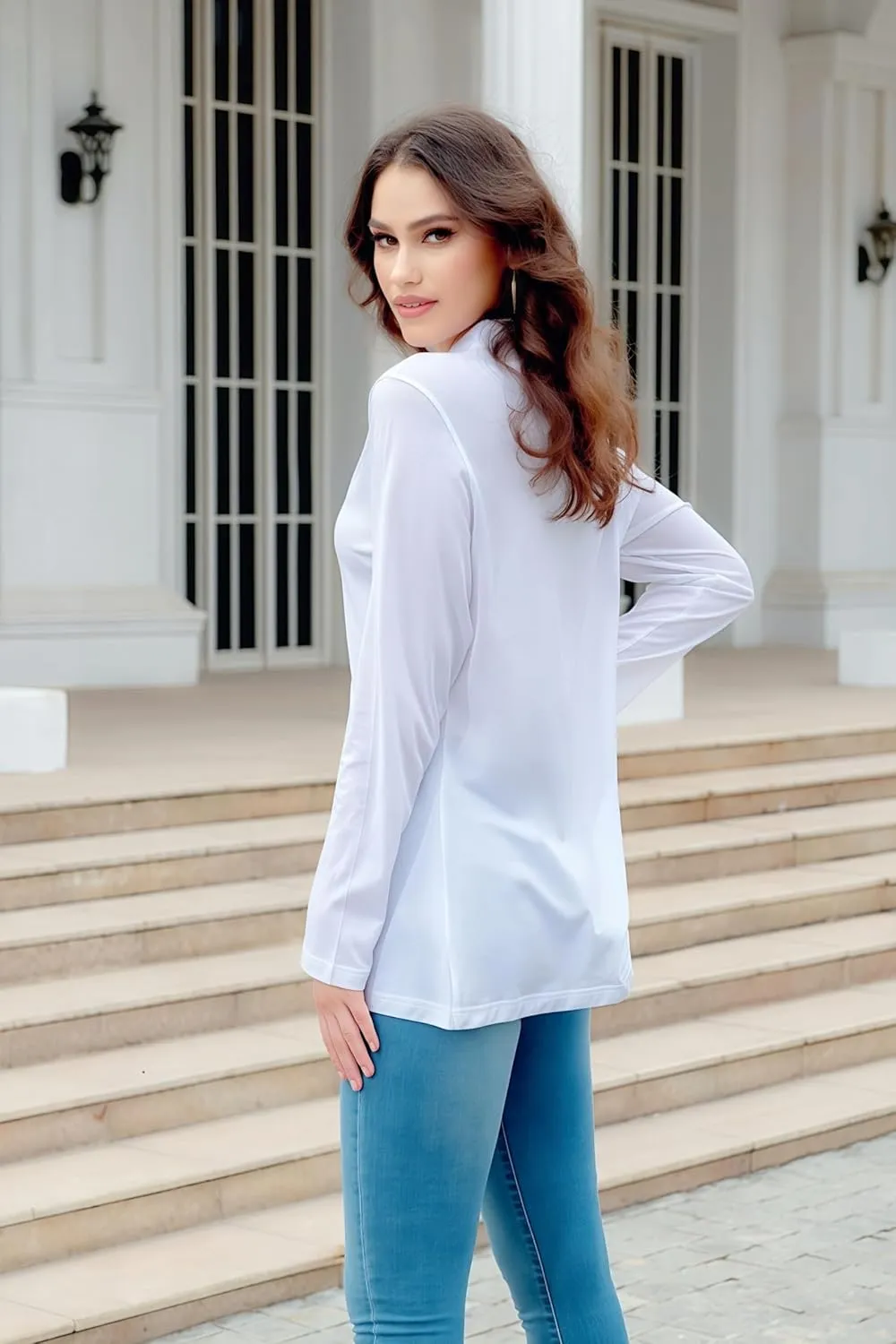 Women's Cotton Basic Button Down Shirt Long Sleeve Wrinkle Free Collared Blouse Lightweight Soft Comfortable Jersey Knit Tops