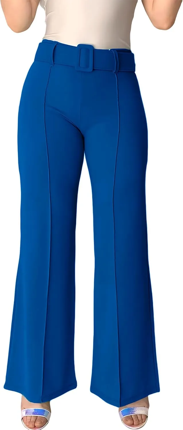 Women's High Waisted Dress Pants with Belt - Comfortable and Flexible Fit, with Stretch, Ideal for Office, Party and Date