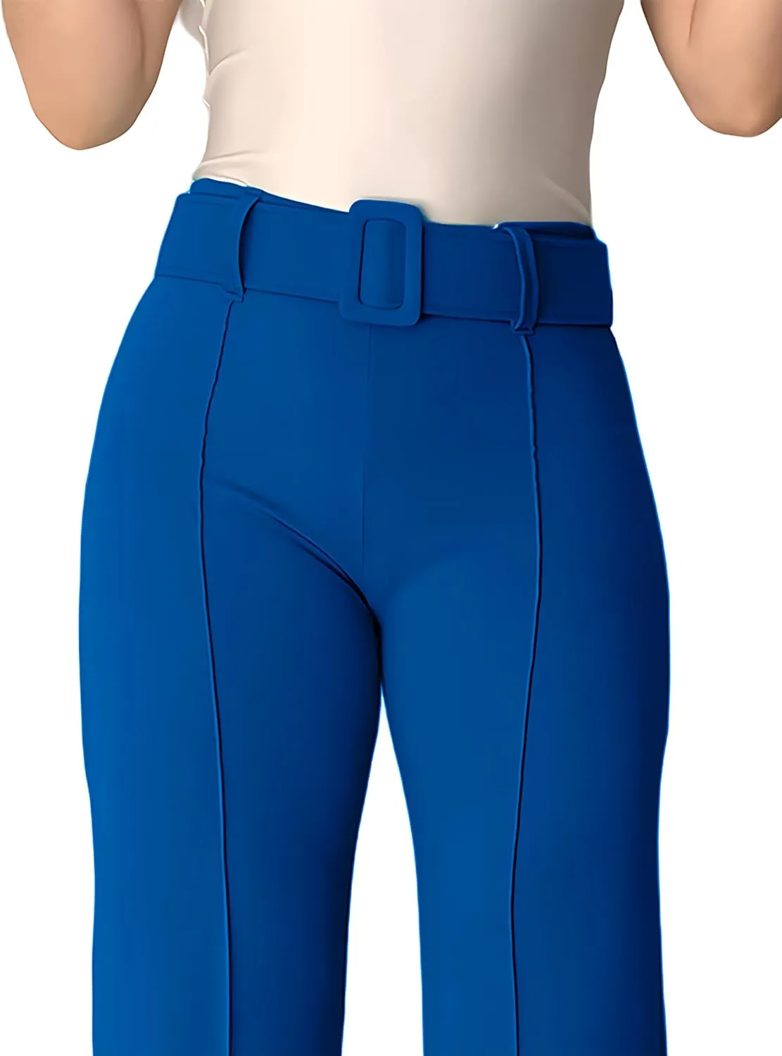 Women's High Waisted Dress Pants with Belt - Comfortable and Flexible Fit, with Stretch, Ideal for Office, Party and Date
