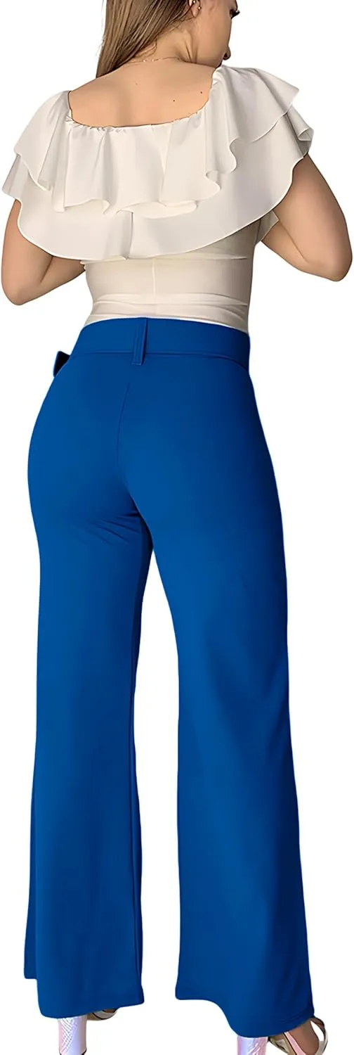 Women's High Waisted Dress Pants with Belt - Comfortable and Flexible Fit, with Stretch, Ideal for Office, Party and Date