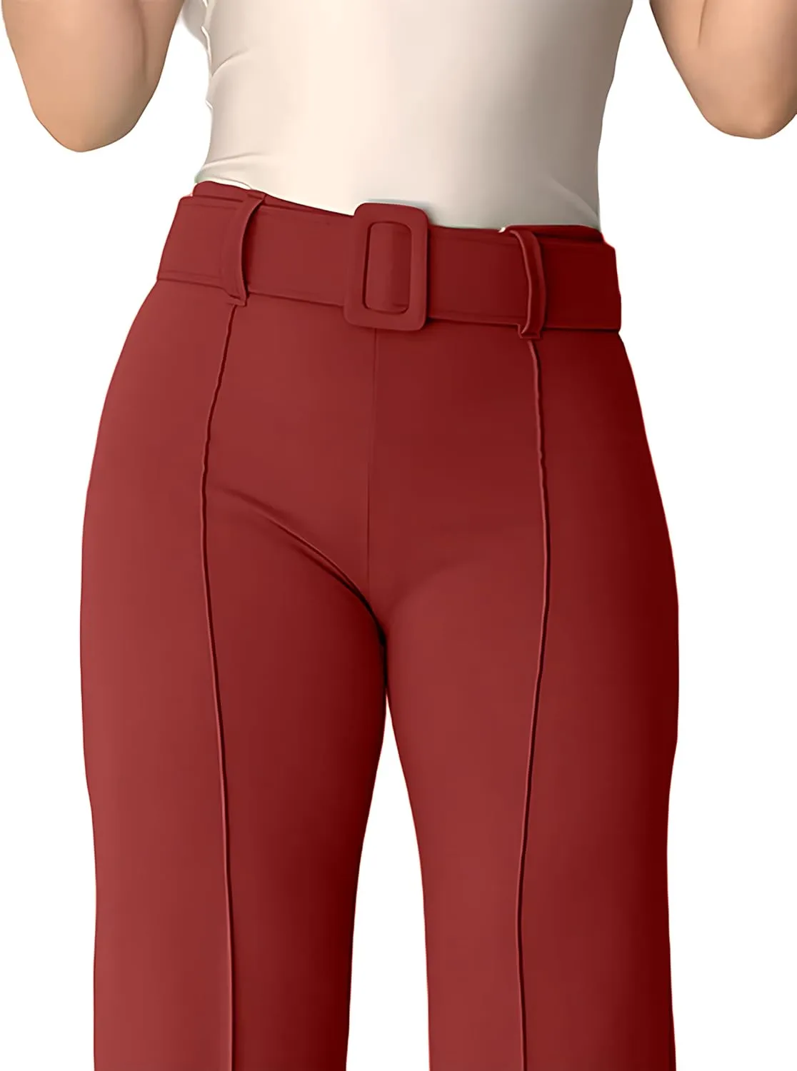 Women's High Waisted Dress Pants with Belt - Comfortable and Flexible Fit, with Stretch, Ideal for Office, Party and Date