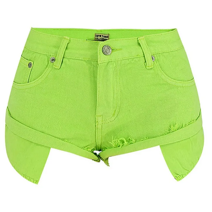 Women's Inelasticity Hem Exposes Pocket Low Waist Denim Shorts