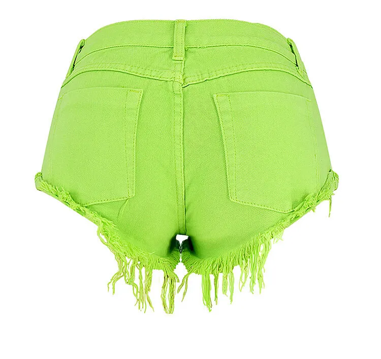 Women's Inelasticity Hem Exposes Pocket Low Waist Denim Shorts