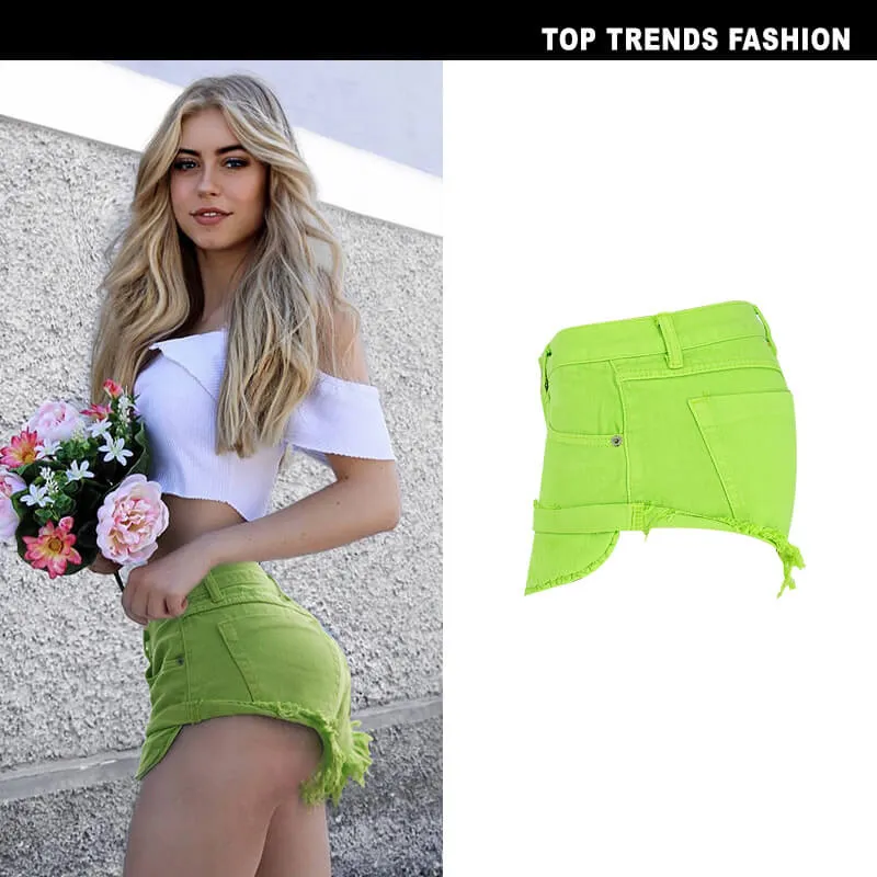 Women's Inelasticity Hem Exposes Pocket Low Waist Denim Shorts
