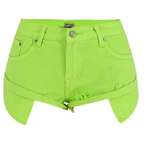 Women's Inelasticity Hem Exposes Pocket Low Waist Denim Shorts