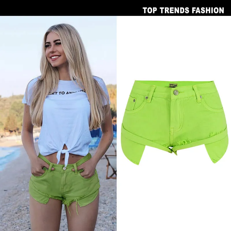 Women's Inelasticity Hem Exposes Pocket Low Waist Denim Shorts