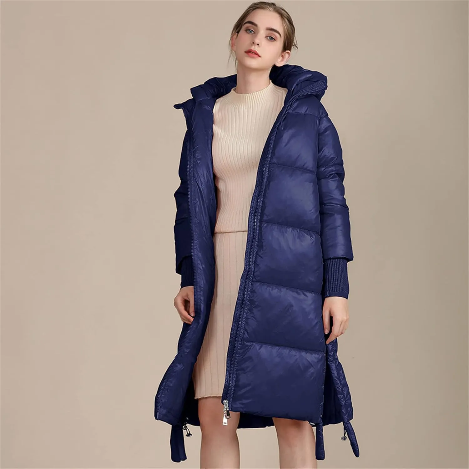 Women's Packable Down Jacket Hooded Puffer Jacket Winter Long Coat Water Resistant Thicken Warm Quilted Parka