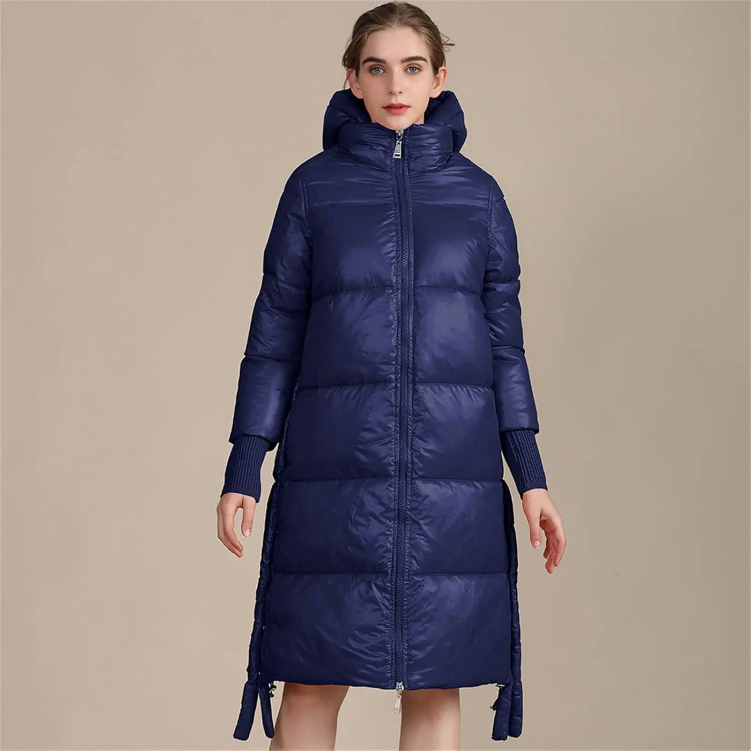 Women's Packable Down Jacket Hooded Puffer Jacket Winter Long Coat Water Resistant Thicken Warm Quilted Parka
