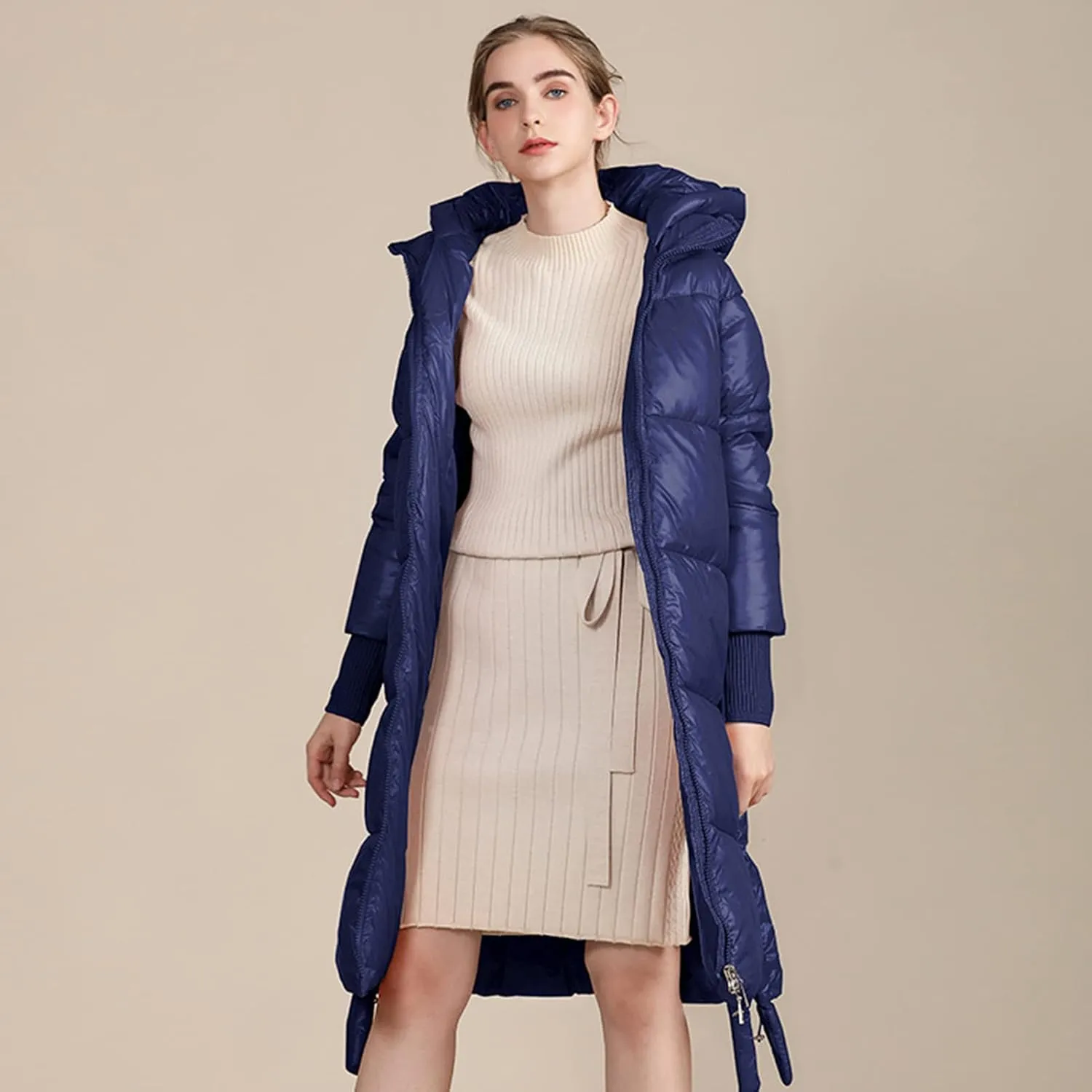 Women's Packable Down Jacket Hooded Puffer Jacket Winter Long Coat Water Resistant Thicken Warm Quilted Parka