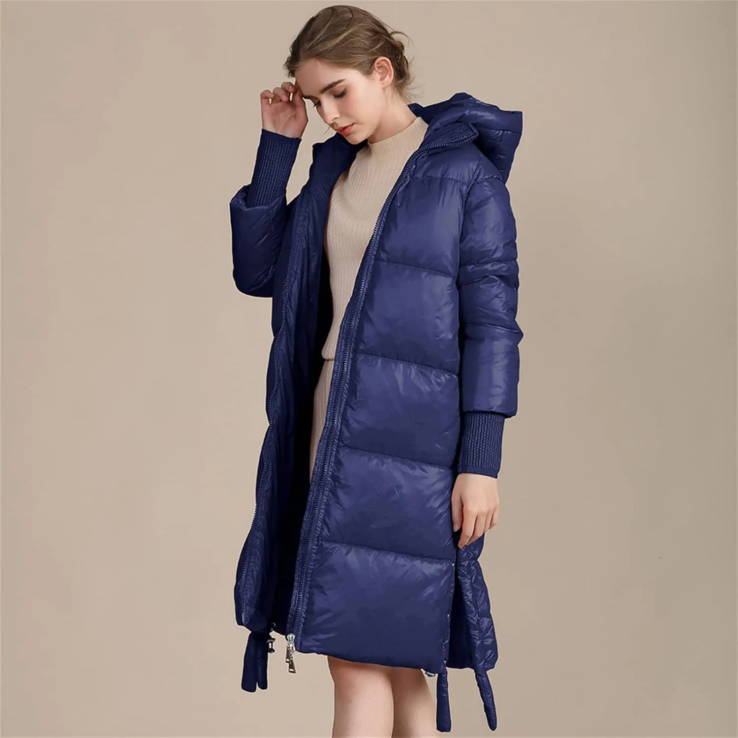 Women's Packable Down Jacket Hooded Puffer Jacket Winter Long Coat Water Resistant Thicken Warm Quilted Parka