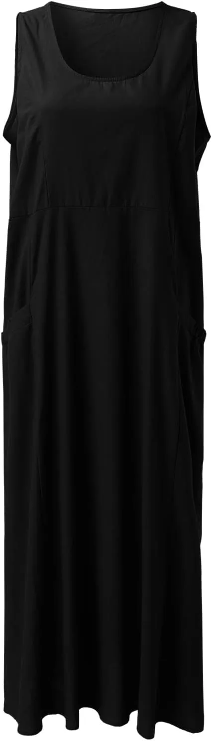 Women's Plus Size Summer Dresses Beach Sleeveless Cotton Linen Maxi Dress Flowy Boho Chic Casual Wear with Pockets