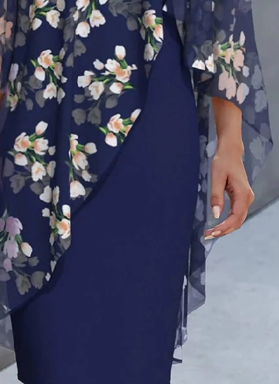 Women's Shift Floral Print Overlay Elegant Short Sleeve Blue Mini Dress Crewneck 2025 Spring Summer Stylish Dress