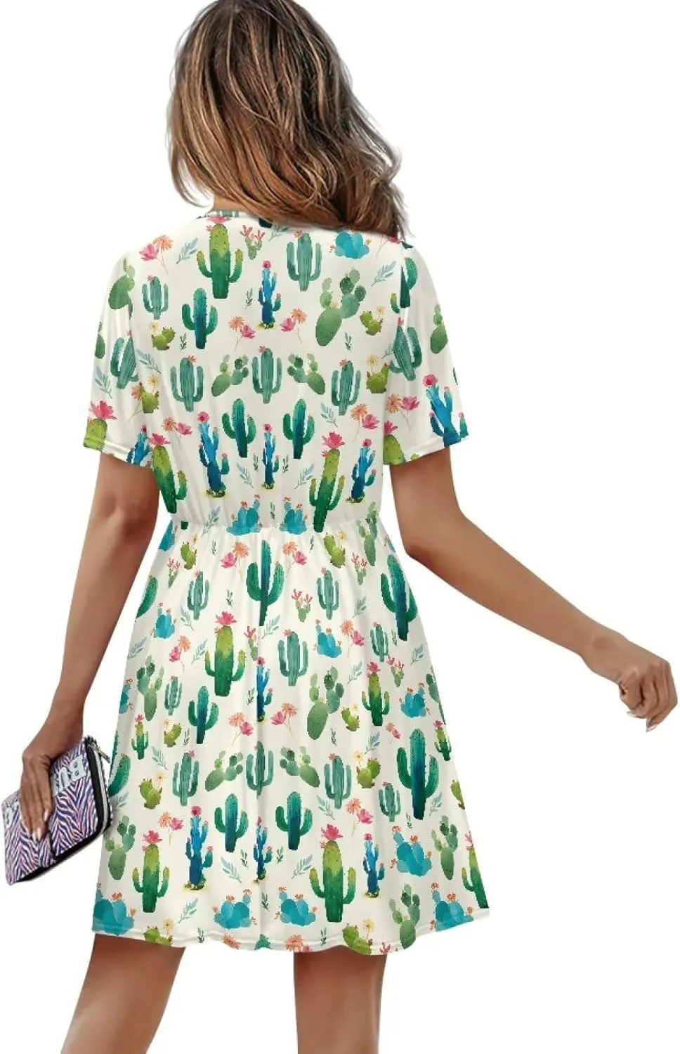 Women's Short Sleeve Dress A Line V Neck Midi Dress Soft Comfortable Knee Length Flowy Summer Dresses