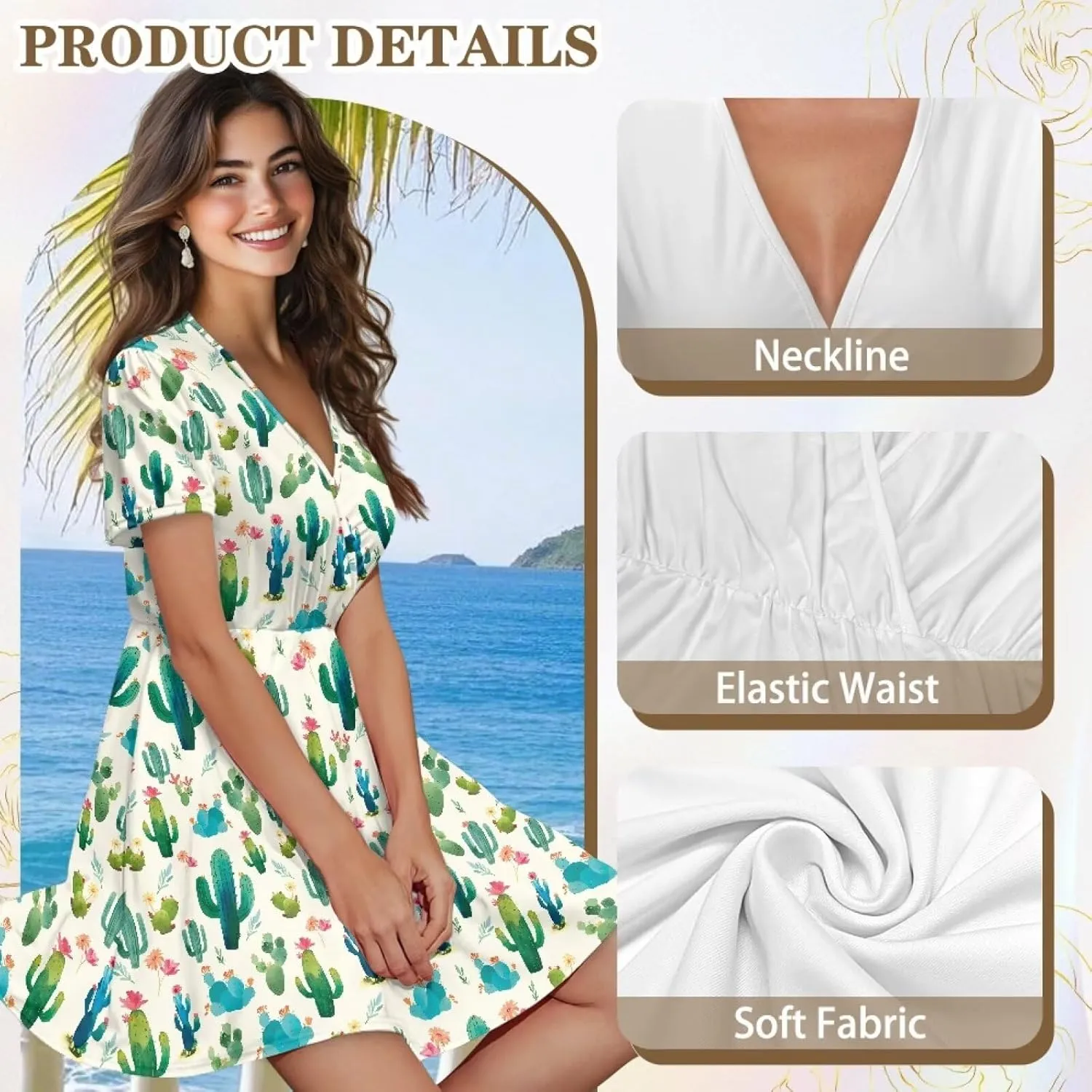 Women's Short Sleeve Dress A Line V Neck Midi Dress Soft Comfortable Knee Length Flowy Summer Dresses